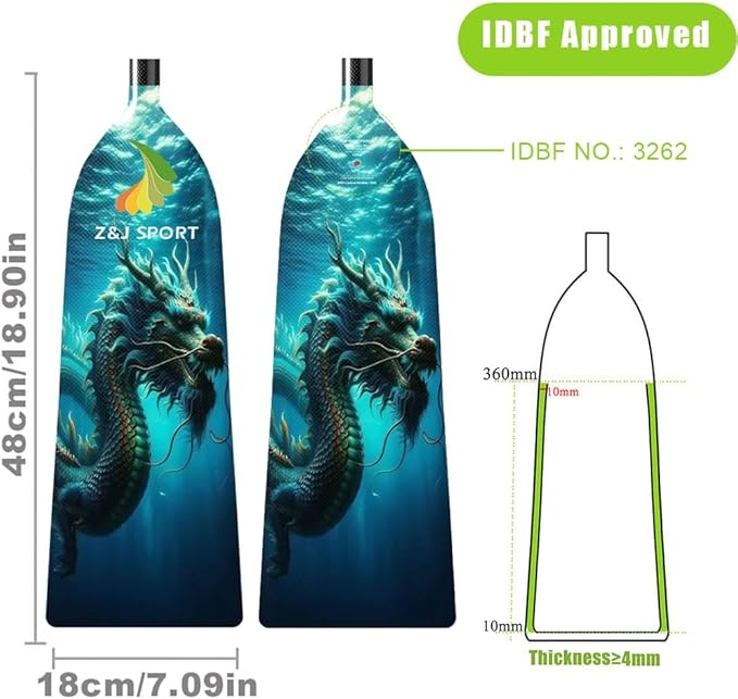 Z&J SPORT Adjustable Dragon Boat Paddle, IDBF Approved Carbon Fiber Paddle, Dragon Graphic Paddle