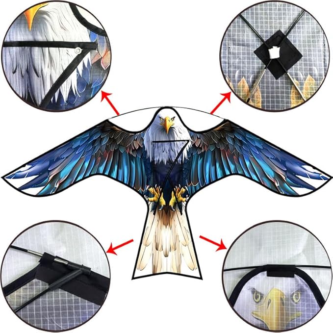 HENGDA KITE Bird Hawk Flying Kite with Pole Crops Farm Protector Bird Scarer Flying Kite with 4m