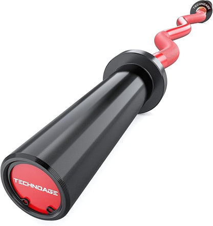TECHNOAGE Olympic EZ Curl Bar, 47" Curl Bar(350/500LBS Capacity) 20LB, Solid Steel, Chrome Finish