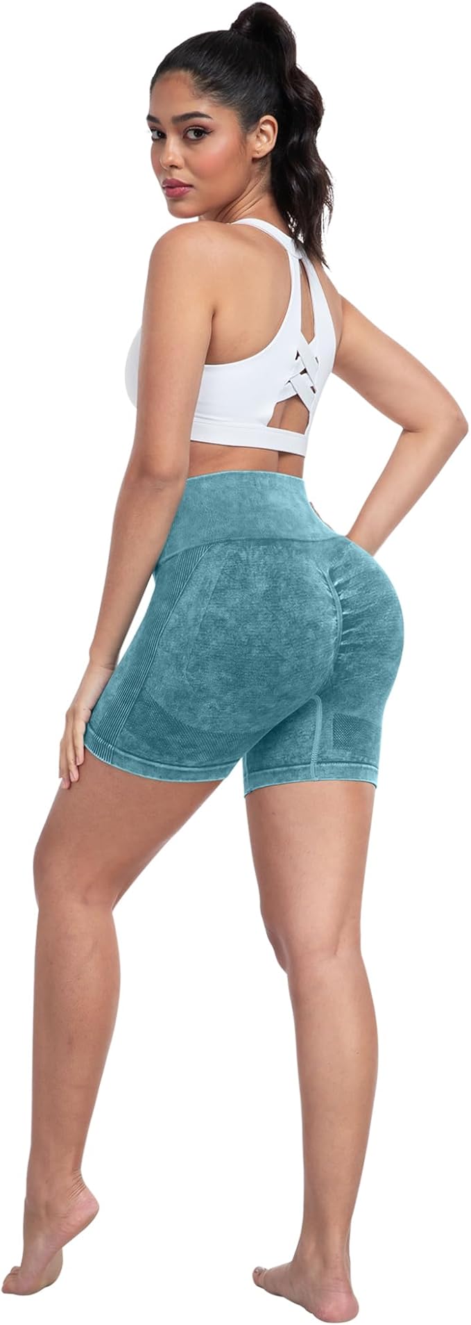 CHRLEISURE Women's 4 Packs Workout Gym Shorts, High Waisted Butt Lifting Scrunch Butt Seamless