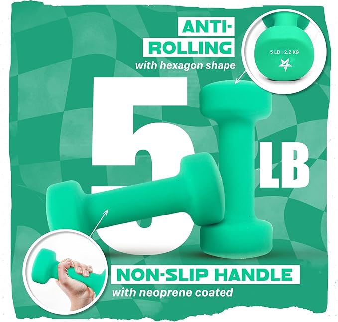 Yes4All Neoprene Coated Dumbbell Hand Weight Sets of 2 - Multiple Weight Options with 15 Colors