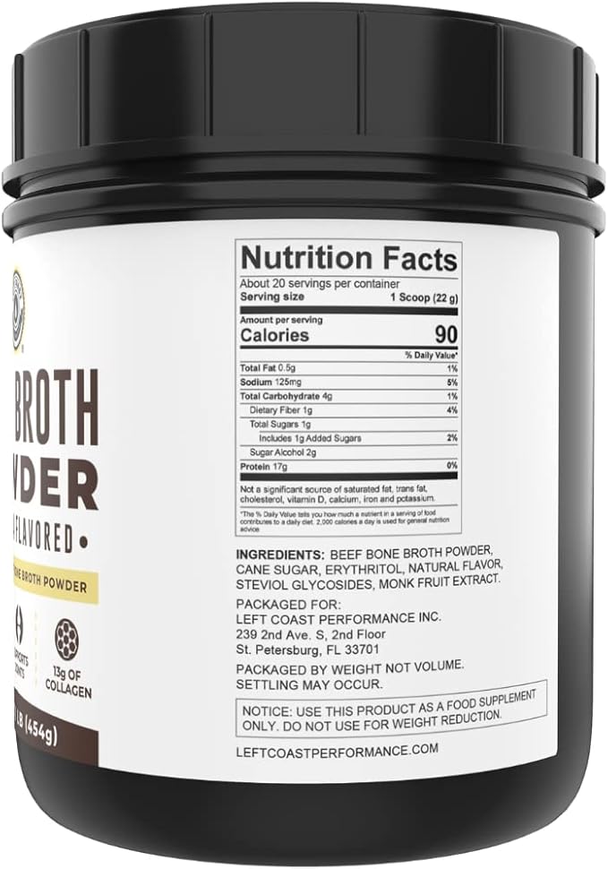 16oz Vanilla Bone Broth Protein Powder From Grass Fed Beef - Non-GMO Ingredients, Gut-Friendly, Low