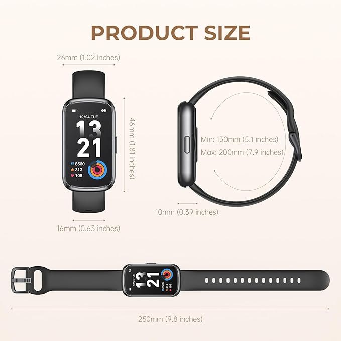 Health Fitness Tracker Smart Watch with 24/7 Heart Rate, Blood Oxygen, Sleep Tracker, Pedometer, 3