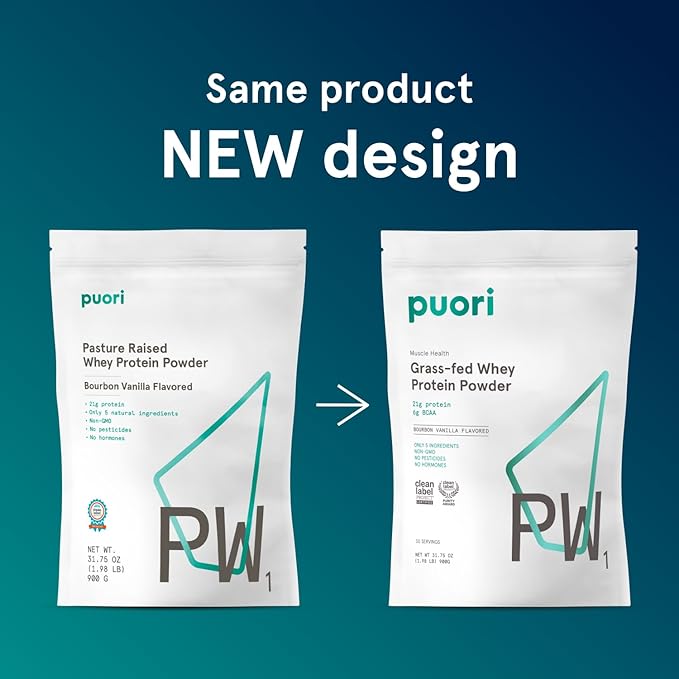 Puori Whey Protein Powder - Bourbon Vanilla - PW1 Pasture Raised, Grass-Fed & Non-GMO - 100%