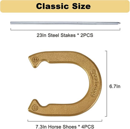 Horseshoes Set, Lawn Horseshoe Outside Game Kit for Teens Adults Families - Includes 4 Horse Shoes