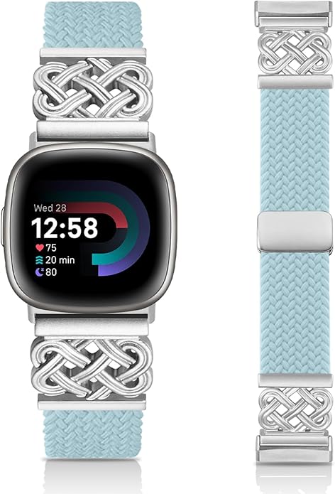 Braided Band Compatible with Fitbit Versa 4 Bands for Woman/Versa 3/Sense 1/Sense 2 Band, Magnetic