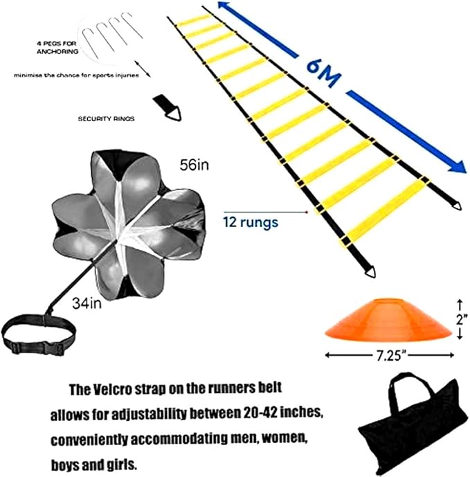 Agility Ladder, Speed Ladder, Speed Training Equipment Set, 20ft Agility Ladder, 12 Soccer Cones