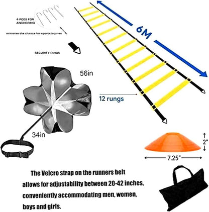 Agility Ladder, Speed Ladder, Speed Training Equipment Set, 20ft Agility Ladder, 12 Soccer Cones