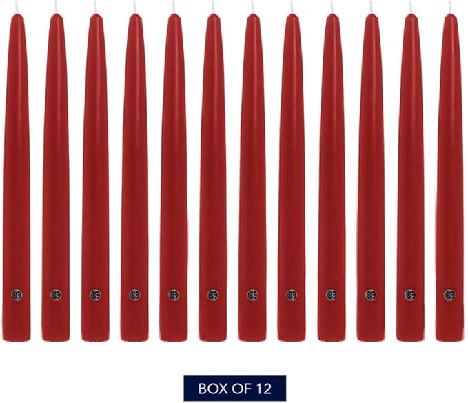 Colonial Candle Unscented Taper Candle, Handipt Collection, Red, 10 in, Pack of 12 - Up to 8 Hours