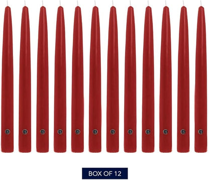 Colonial Candle Unscented Taper Candle, Handipt Collection, Red, 10 in, Pack of 12 - Up to 8 Hours