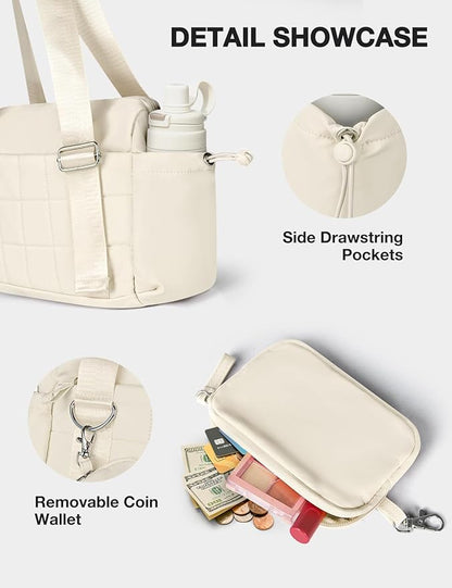 VUUDH Puffy Mini Gym Bag for Women, Carry On Multi-Pocket Water-Resistant Duffel, Lightweight