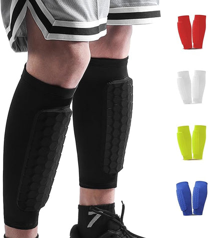 Soccer Shin Guards Shin Pads for Kids Youth Adult, Calf Compression Sleeve with Honeycomb Pads