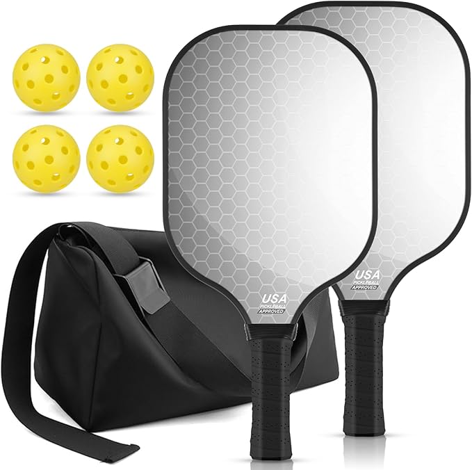 99.9% T300 Carbon Fiber Lightweight Pickleball Paddles Set of 2 Indoor Outdoor Games Equipment