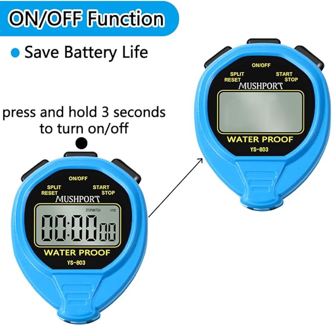 Waterproof Stopwatch Timer Only Stopwatch Mode, ON/Off Silent Simple Operation, Without Clock Date
