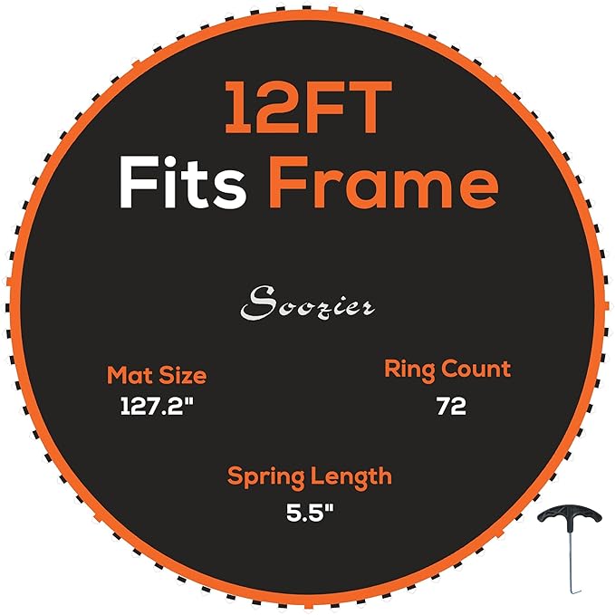 Soozier Trampoline Replacement Mat, Fits 12' Trampoline with 72 V Hooks, 5. 5" Springs, Trampoline