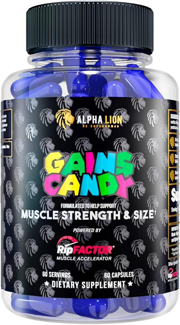 ALPHA LION Gains Candy, Supplement Pills for Muscle Growth, Size, & Strength, Nitric Oxide Booster