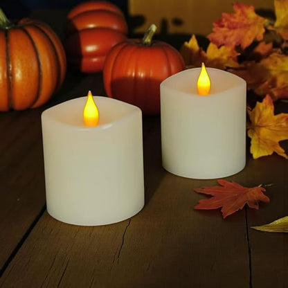 3x3 Flickering Flameless Candles Set of 2,3 inch Real Wax LED 600 Hours Battery Candles with Timer