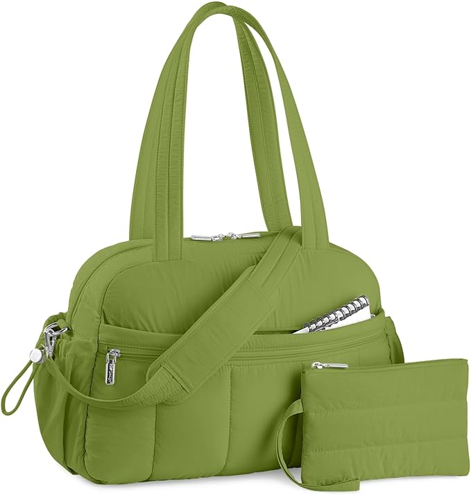 TOPDesign Travel Duffel Bag for Women, Puffer Gym Bag Sports Tote with Wet Pocket, Carry On