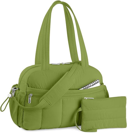 TOPDesign Travel Duffel Bag for Women, Puffer Gym Bag Sports Tote with Wet Pocket, Carry On