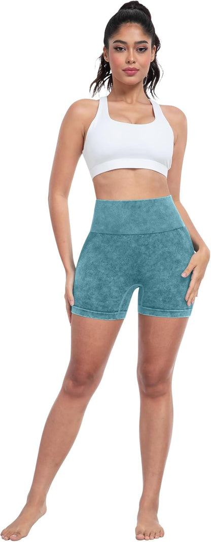 CHRLEISURE Women's 4 Packs Workout Gym Shorts, High Waisted Butt Lifting Scrunch Butt Seamless