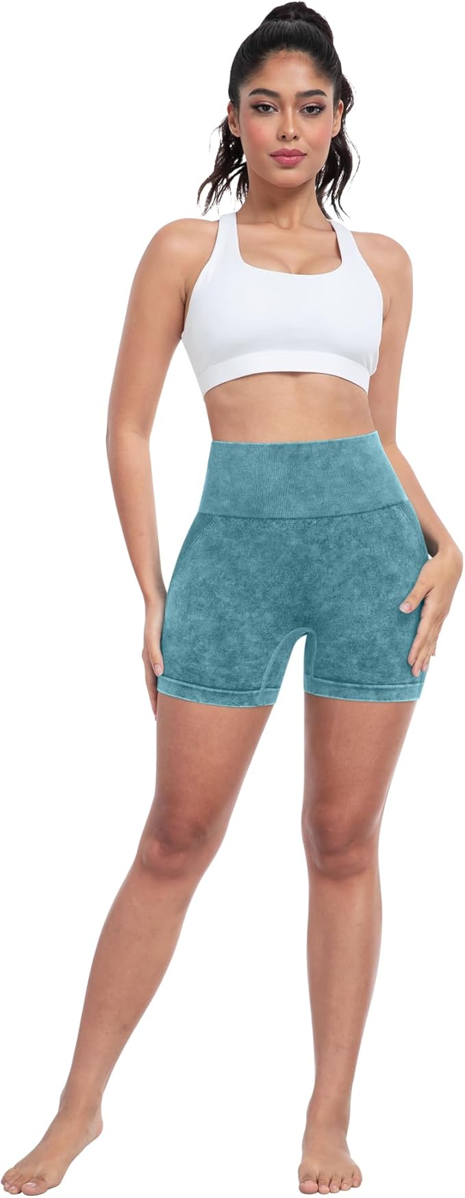 CHRLEISURE Women's 4 Packs Workout Gym Shorts, High Waisted Butt Lifting Scrunch Butt Seamless