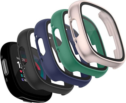 Vancle Case for Fitbit Versa 4 / Fitbit Sense 2, 4-Pack Screen Protector Tempered Glass Full Around