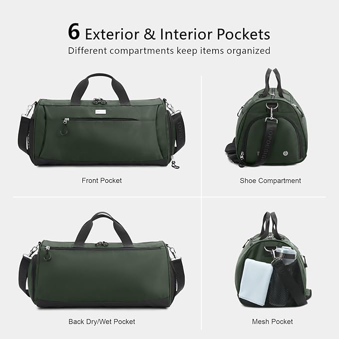 TOPDesign Gym Bag for Women & Men, Unisex Duffel Bag with Shoe Compartment & Wet Pocket for Travel