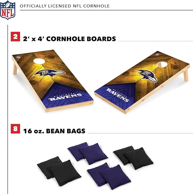 NFL Football 2' x 4' Regulation Size Solid Wood Cornhole Set with Direct Print HD Team Graphics