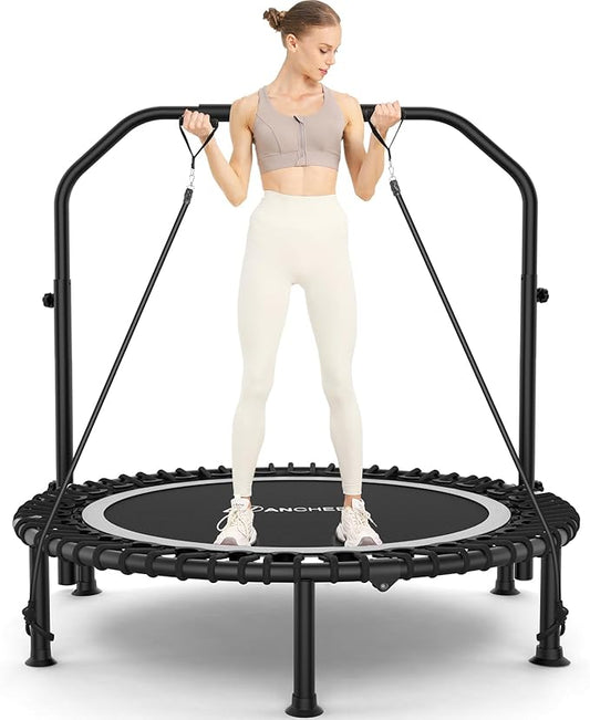 ANCHEER 40" Foldable Mini Trampoline,Max Load 450lbs/550lbs Indoor Trampoline,with 4 Level