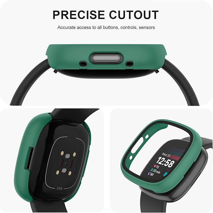 Vancle Case for Fitbit Versa 4 / Fitbit Sense 2, 4-Pack Screen Protector Tempered Glass Full Around