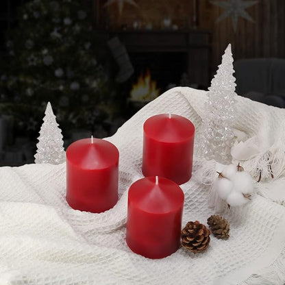 3x4 Inch Red Pillar Candles, 3 Packs Unscented Smokeless Dripless Cylinder Candles for Christmas