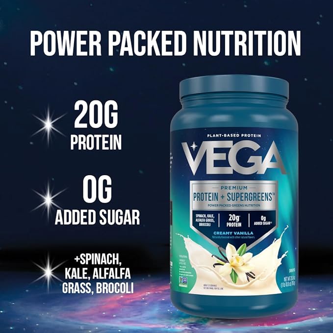 Vega Protein + Supergreens - 20g Plant-Based Protein, Chocolate, 25 Servings, Real Greens &