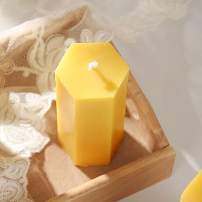6PCS Hexagon Beeswax Pillar Candles,Large Handmade Pure Beeswax Candle,Unscented Smokelessï¼? *