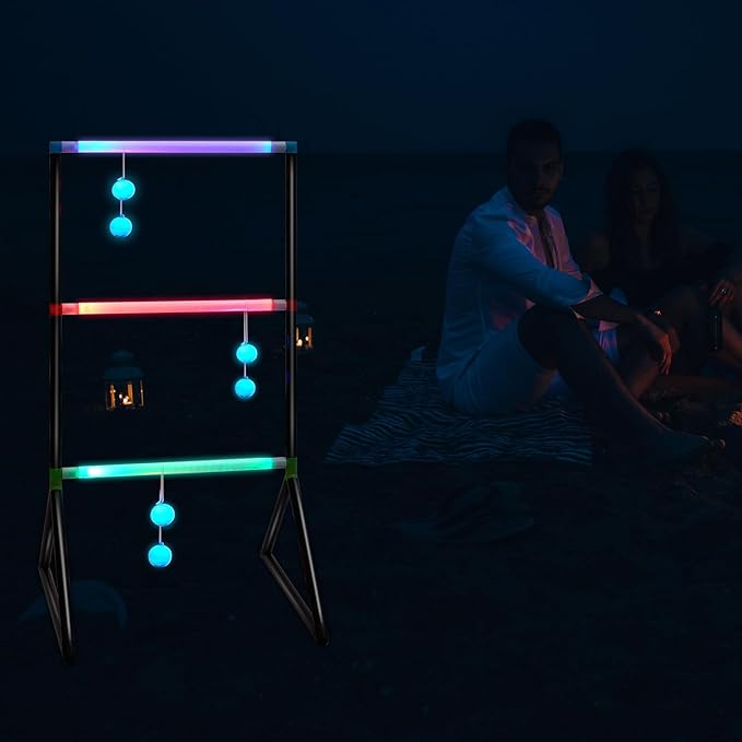 Sosation Light up Ladder Ball Set 6 Glow in The Dark Ball 2 LED Ladder Toss Outdoor Lawn Toss Game