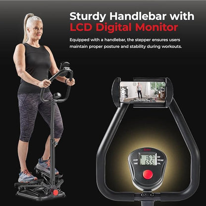 Sunny Health & Fitness Twist Stepper with Handlebar, Stair Step Machine for Cardio Workout, Compact