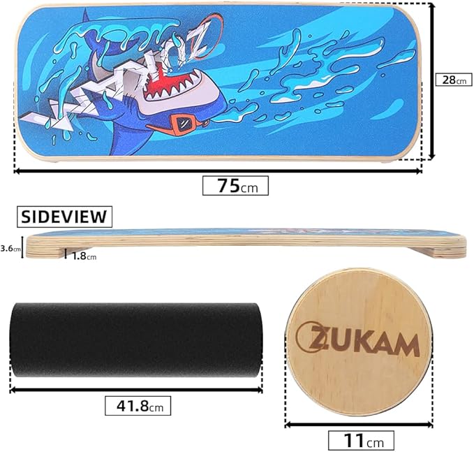 Balance Board Trainer, Wooden Balancing Board with Workout Guide to Exercise and Build Core