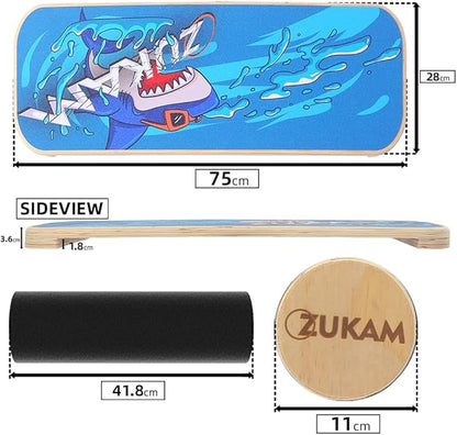 Balance Board Trainer, Wooden Balancing Board with Workout Guide to Exercise and Build Core