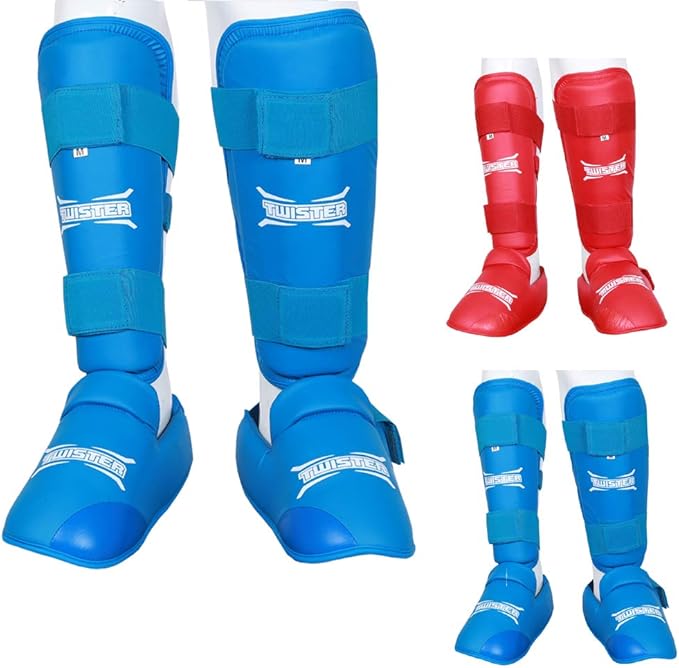 Twister WKF Karate Shin Guards | Taekwondo Shin-N-Step | Detachable Shin Guards with Foot
