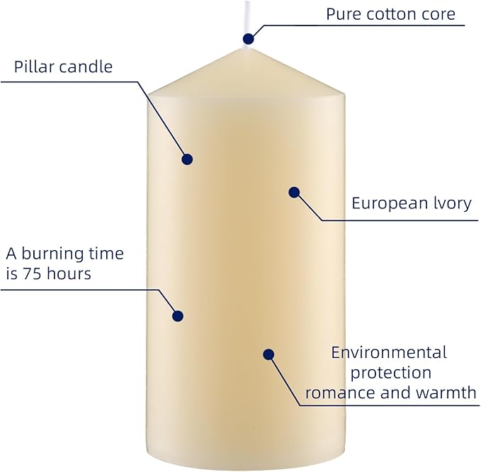 3×6 Ivory Pillar Candles Set of 6 Unscented Handpoured Weddings, Home Decoration, Restaurants, Spa