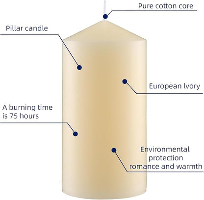 3×6 Ivory Pillar Candles Set of 6 Unscented Handpoured Weddings, Home Decoration, Restaurants, Spa