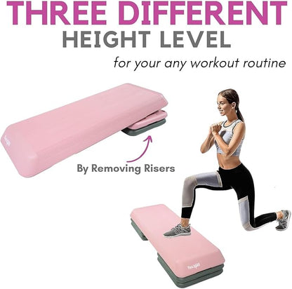 Yes4All Adjustable Workout Aerobic Exercise Step Platform Health Club Size with 4 Adjustable Risers