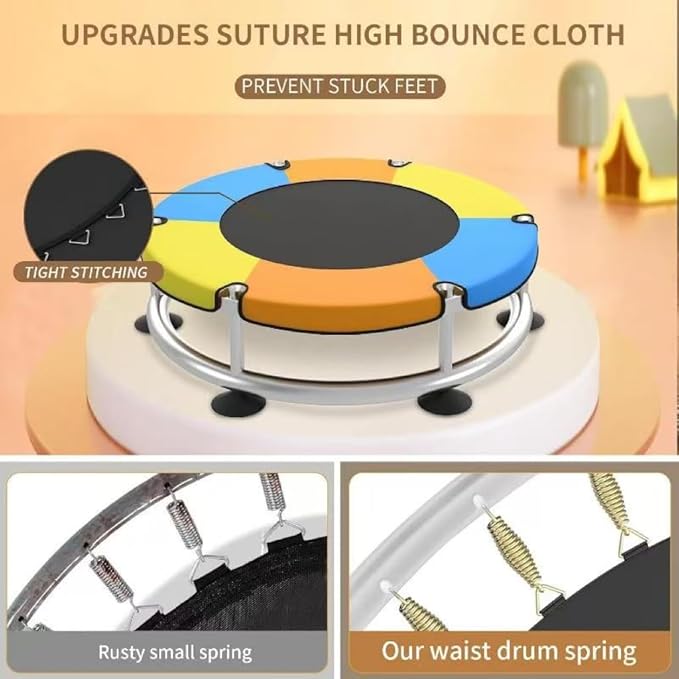 Trampoline for Kids, Full Anti-Rust 440lbs Anti-Rollover Round Bottom Toddler Trampoline