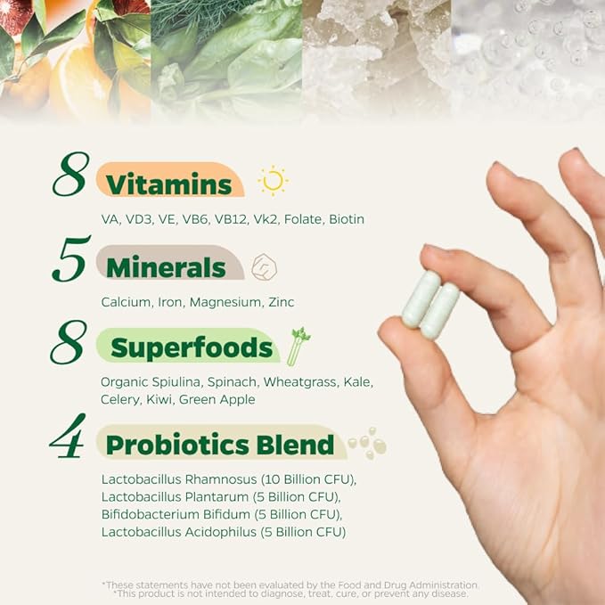 Zenkgo Multivitamins + Organic Whole Foods+Probiotics for Women, Supports Immunity, Digestion