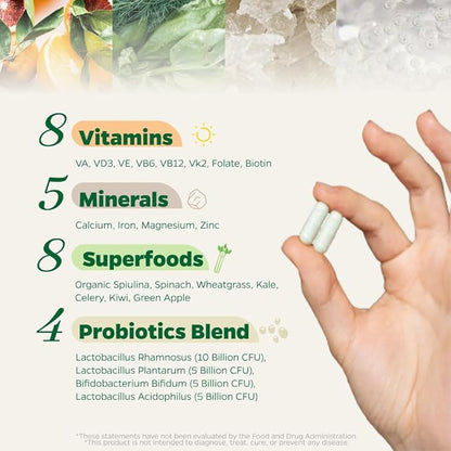 Zenkgo Multivitamins + Organic Whole Foods+Probiotics for Women, Supports Immunity, Digestion