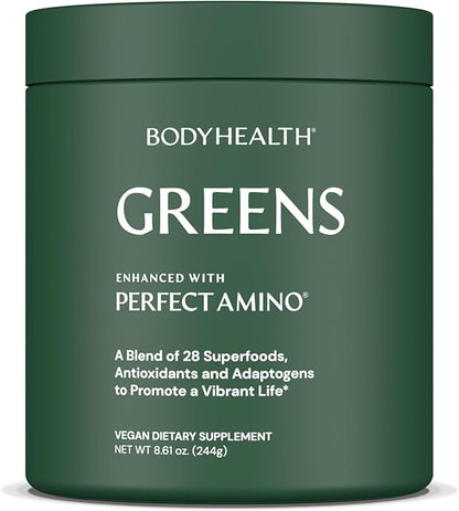 BodyHealth Greens Enhanced with PerfectAmino - Daily Superfood Green Apple Smoothie Powder with
