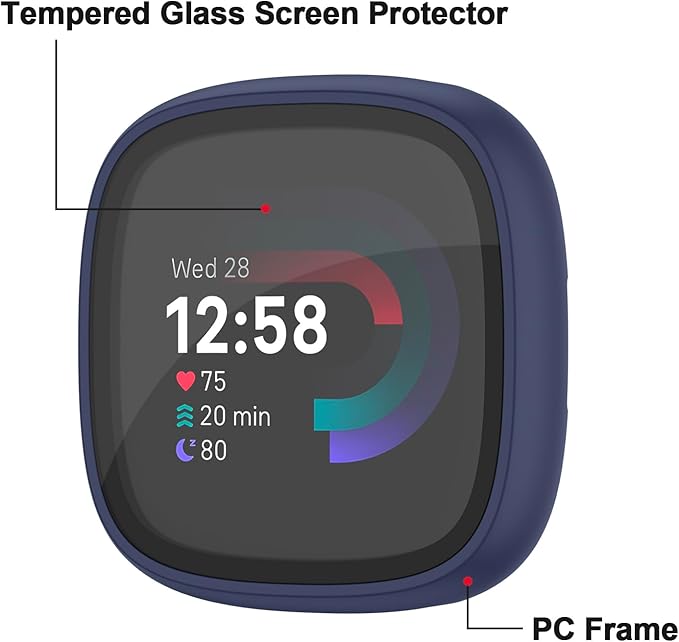 Vancle Case for Fitbit Versa 4 / Fitbit Sense 2, 4-Pack Screen Protector Tempered Glass Full Around