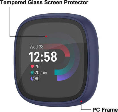 Vancle Case for Fitbit Versa 4 / Fitbit Sense 2, 4-Pack Screen Protector Tempered Glass Full Around