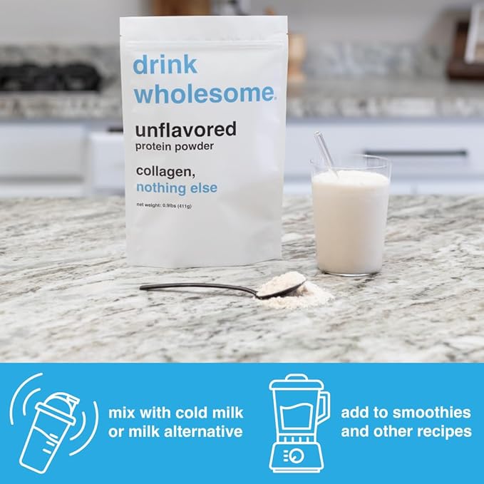 drink wholesome Unflavored Collagen Protein Powder | for Sensitive Stomachs | Gut Friendly | Dairy