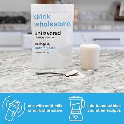 drink wholesome Unflavored Collagen Protein Powder | for Sensitive Stomachs | Gut Friendly | Dairy