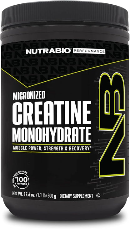 NutraBio Pure Micronized Creatine Monohydrate Powder Supplement, Unflavored, (500 g) - Supports